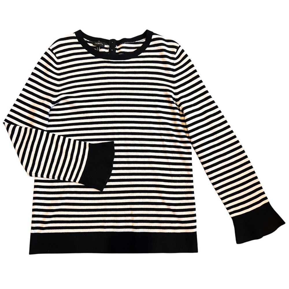 Talbots Classic Wool Blend‎ Knit Lightweight Button-Back Sweater Striped Medium